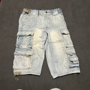 Vintage‎ Jet Lag Reviver Rare Cargo Shorts Pants Mens L 34 Blue Baggy Skate Y2K